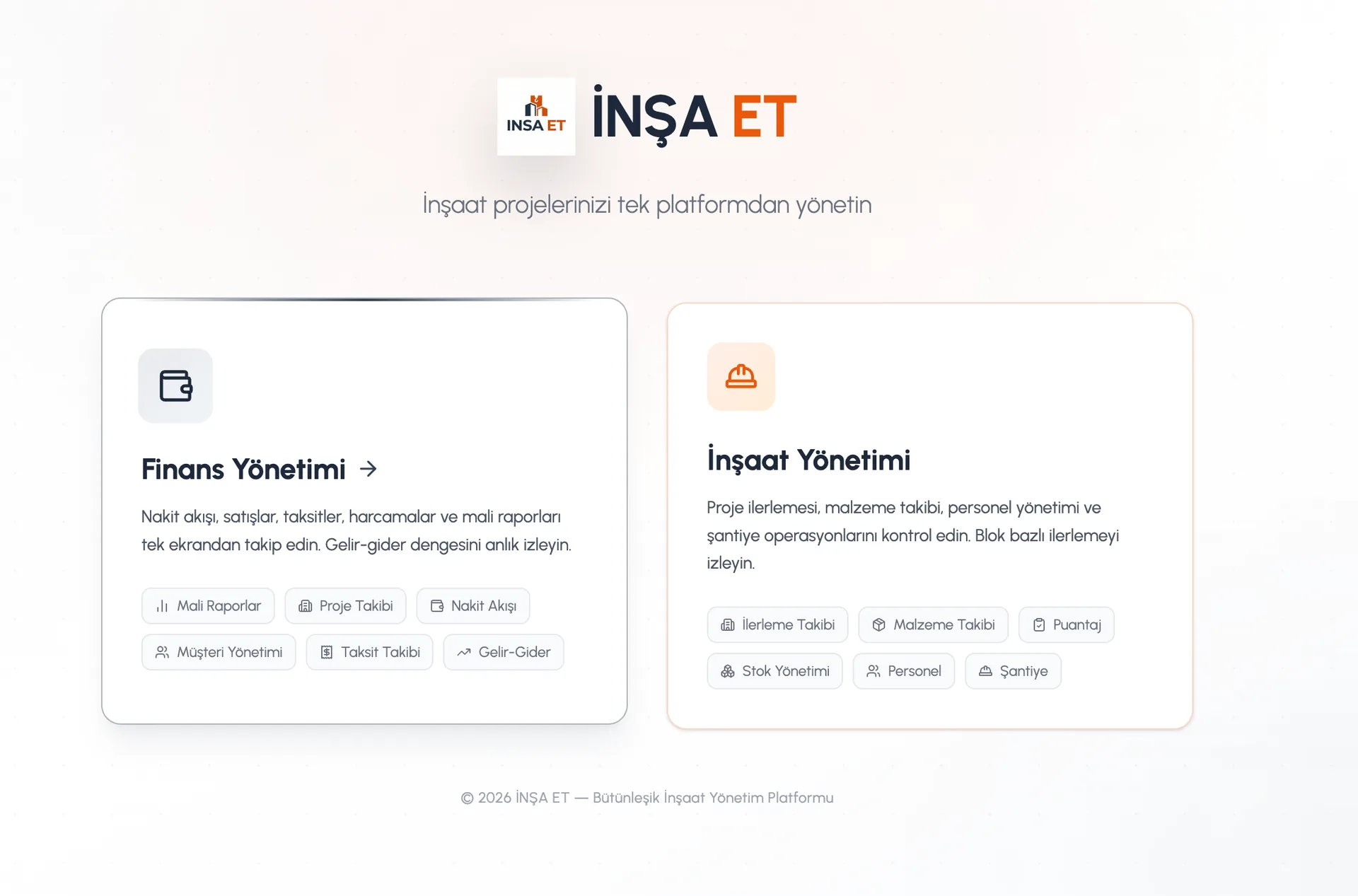 İNŞA ET Dashboard Hızlı Kurulum